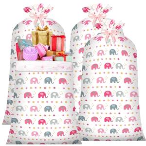 DecorWoo 4 Pcs 70 Inch Jumbo Gift Bag, Giant Gift Bags for Huge Gifts, Oversized Wrapping Bags, Santa Gift Sack, Large Plastic Gift Bag for Weddings, Bridal Showers, Mother's Day, Birthdays