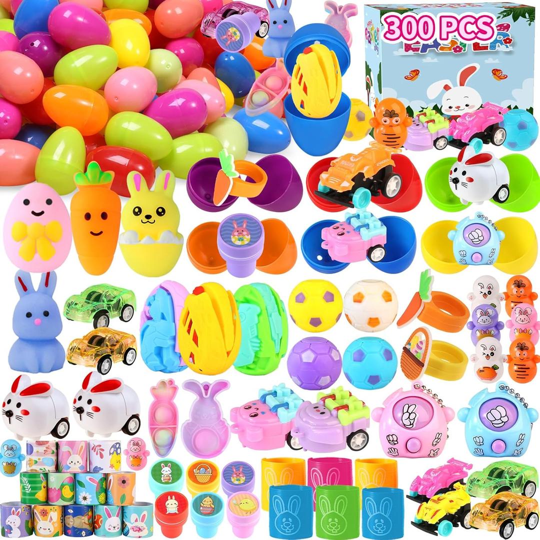 300pcs Bulk Prefilled Easter Eggs with Toys  Filled Easter Eggs for Kids, Pre Filled Easter Eggs Bulk, Stuffed Easter Eggs with Toys for Easter Egg Hunt Supplies, Basket Stuffers & Classroom Prizes