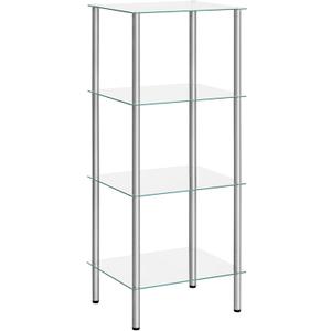 HOOBRO Glass Shelf, 4 Tier Bathroom Standing Shelf Unit, Tempered Glass Shelving Stand for Small Space, Perfume Stand Organizer, Space-Saving, for Bathroom, Bedroom, Steel Frame, Silver SV04CJ01 (15" L x 11.8" W x 41.3" H)