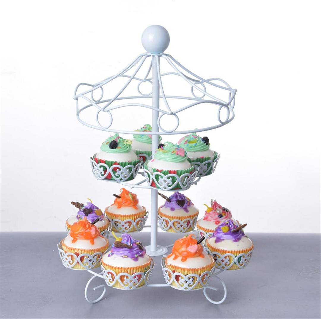 ASkinds Carousel Cupcake Stand Dessert Serving Tray, 12-Cups Iron Cake Display Rack Cupcake Stand for Carnival and Circus Theme Party Wedding Party Furnishing Accessories (White)
