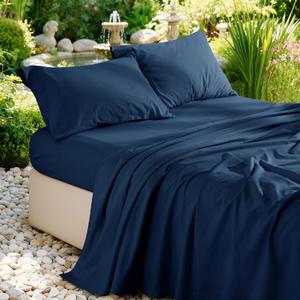 RTHX92N 100% French Pure Linen Sheets Queen Size, Breathable, Soft and Durable Pure Linen Sheets, Anti-Tear Linen Bed Sheets, 16 Inch Deep Pocket - 4 PC (Navy Blue, Queen)