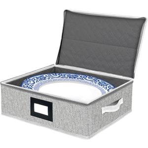 Homyfort Platter Storage Case Box, China Storage Containers Hard Shell, 5 Felt Dividers Included, Structured Top and Stackable Platter Storage Containers (Grey)