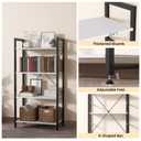4-Tier Bookshelf, 47.2'' H Ladder Shelf, Industrial Bookcase, Wooden and Metal Storage Rack, Shelving Unit for Living Room Entryway Office, White Book Shelves, 24 * 11.8 * 47.2 inches