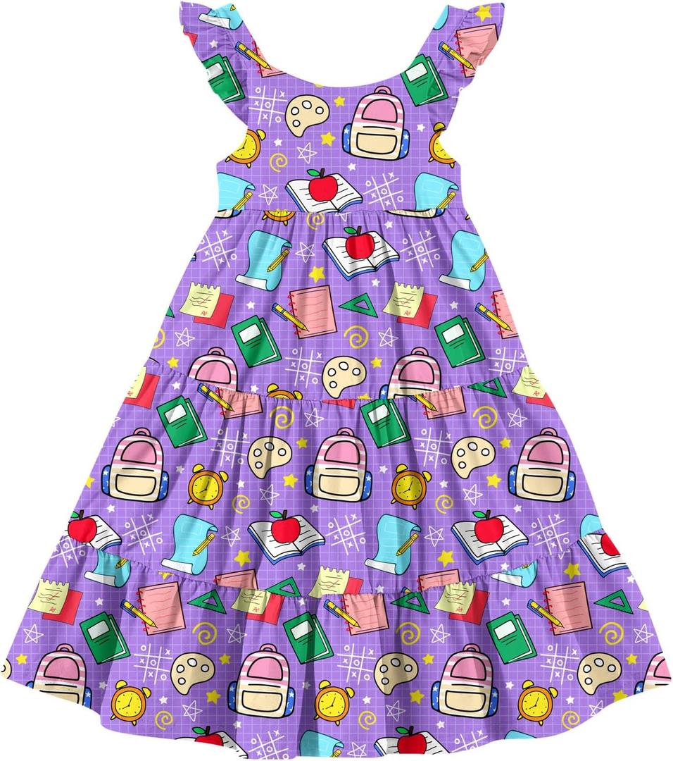 Vieille Toddler Girls Summer Dress Ruffle Sleeveless Casual Beach Sundress Tiered Swing Princess Dress for 2-8 Years (Purple)