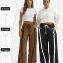 Women's Wide Leg Track Pants Baggy Drawstring High Rise Side Striped Casual Lightweight Parachute Pants with Pockets (Brown, L)