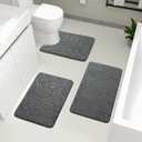 YIHOUSE Bathroom Rugs Mat Set 3 Piece Dark Grey, Memory Foam Bath Mats Sets, Non Slip Water Absorbent Washable Bath Rugs for Sink, Toilet and Floor