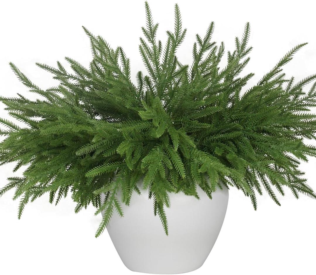 12 Pcs Artificial Norfolk Pine Branches - 18 Inch Faux Christmas Green Plants Greenery Stems Fake Cedar Pine Picks for Vase DIY Crafts Garland Wreath Accessories Xmas Indoor Outdoor Home Decor
