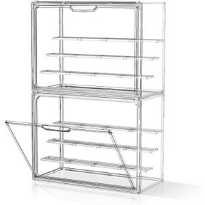 Clear Acrylic Display Case for Figures 4 Layers 2 Pack Figurine Display Cases with Shelves Stackable Display Box Showcase with Magnetic Door for Collectibles, Keep Collection Dustproof