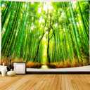 Delur Forest Pathway Tapestry Sunset Tropical Rainforest Nature Tree Tapestry Wall Hanging Sunrise Scenic Natural Green Landscape Headboard for Bedroom Living Room Home Decor (51.2" x 59.1")