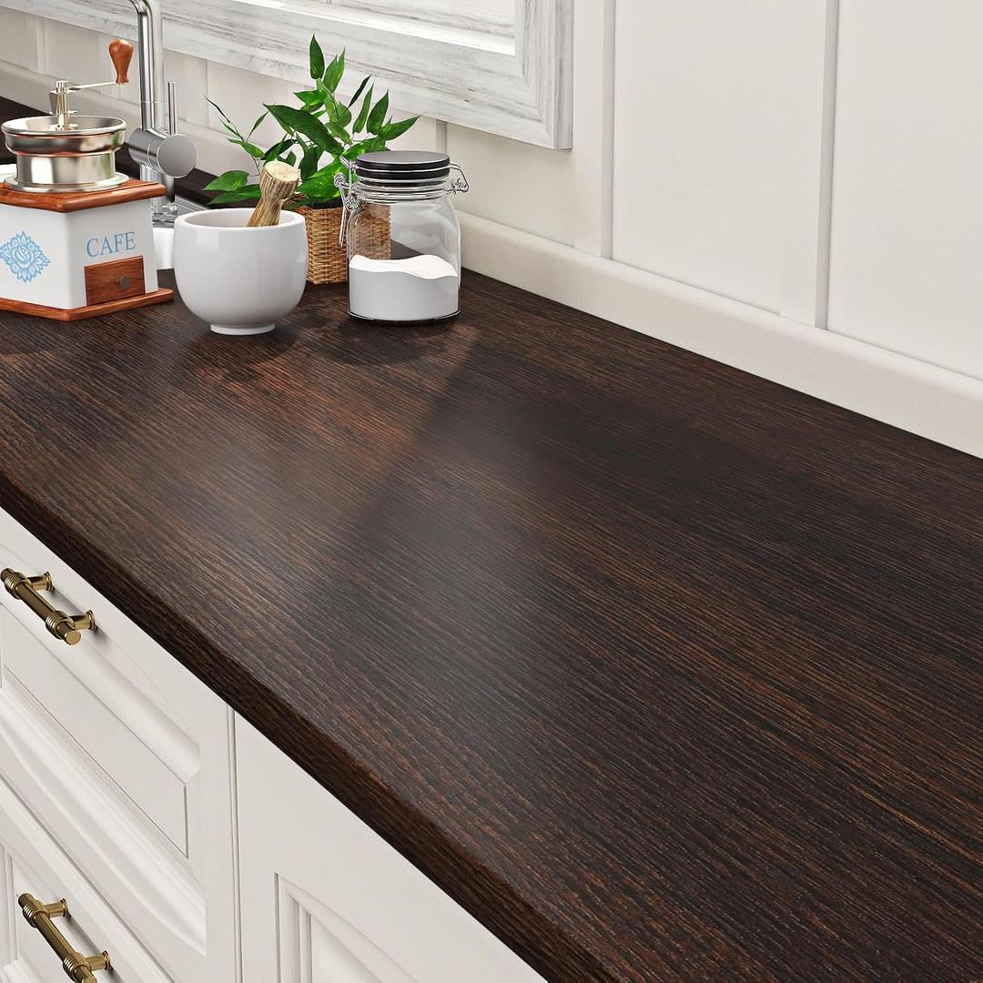 ReWallpaper 30197 Inch Large Walnut Wood Contact Paper for Countertops Waterproof Peel and Stick Countertop Wallpaper Dark Brown Wood Grain Contact Paper for Kitchen Cabinets Counter Top Vinyl Wrap
