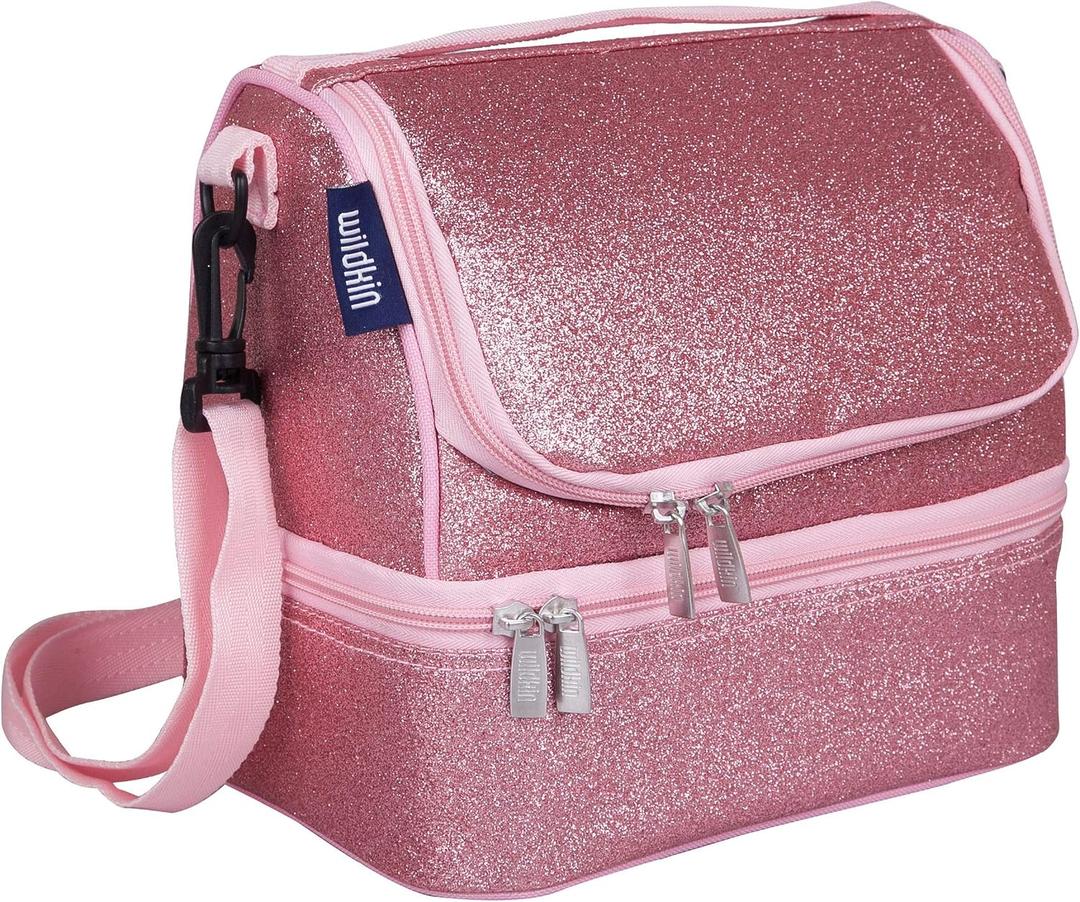 Wildkin Two Compartment Insulated Lunch Bag for Kids – School & Travel Ready - Pink Glitter