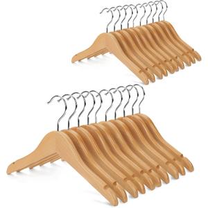 Nature Smile Kids Baby Children Toddler Wooden Shirt Coat Hangers with Notches and Anti-Rust Chrome Hook Pack of 20 (Natural)