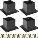 44 Post Base 4 Pcs,Deck Post Brackets,Inner Size 3.5"x3.5" Thick Steel Fence Post Anchor Base,Black Powder Coated Heavy Fence Post,for Supports Porch Railing Post Holders Pergola Brackets