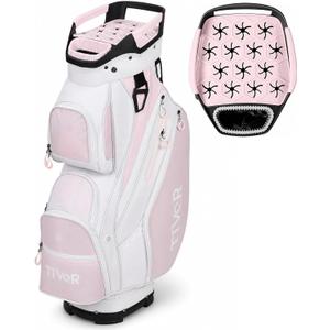 Tivor 15 Way Golf Cart Bag Silent T-Lock,Dividers,Camo Pink Black