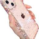 Compatible with iPhone Case,Luxury Crystal Glitter Bling Sparkly Diamond Pattern Camera Lens Protection Clear Soft Shockproof Cover Phone Case (Pink,iPhone 14)