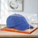 Clear Acrylic Hat Display Case with Wood Base & Tee, Memorabilia Stand Cube Holder, Dust Protection Transparent Storage Box for Single Hat Souvenir Hats Collections