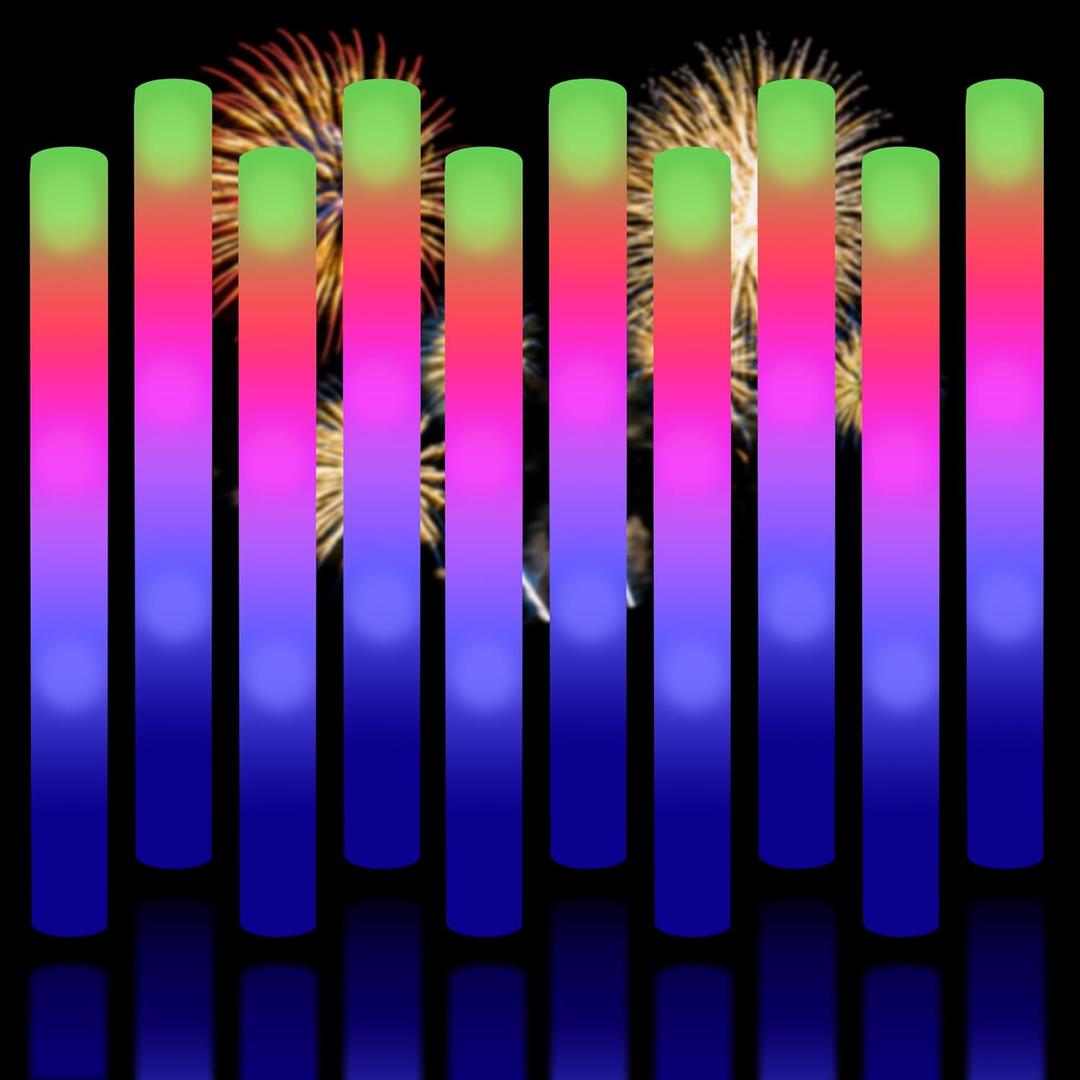 Super Z Outlet Upgraded Light up Foam Sticks, 3 Modes Colorful Flashing LED Strobe Stick for Party, Concert and Event (12)