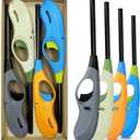 Butane Lighter, 4pcs Refillable Flame Lighter for BBQ Candle(No Butane Inside) (Blue)