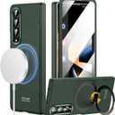 for Samsung Galaxy Z Fold 4 Case with MagSafe, Built-in 360° Magnetic Rotatable Ring Stand, Screen Protector & Hinge Protection, Full Body Slim & Light Magnetic Stand Phone Case 5G, Green