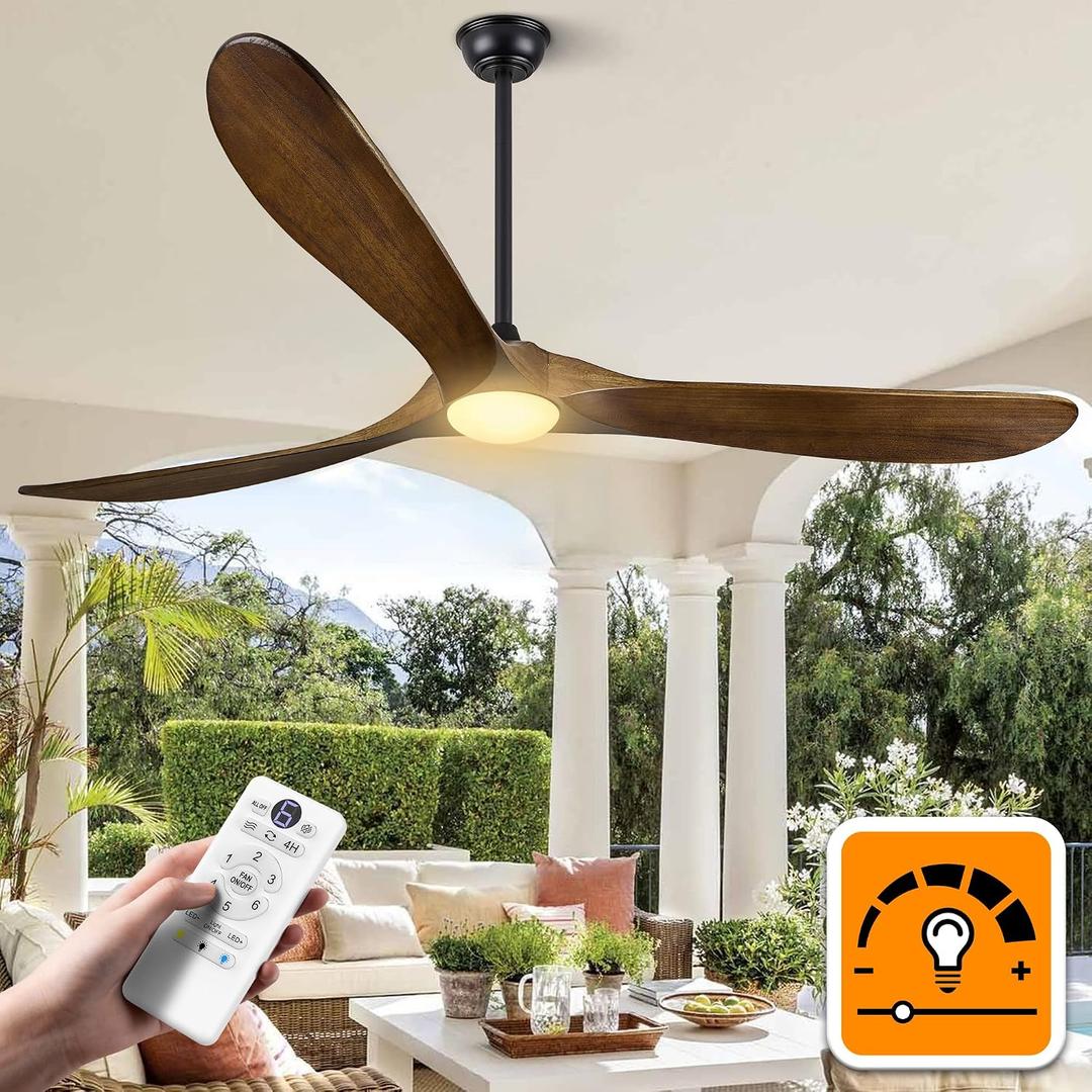 Haipeel 72 Inch Ceiling Fans with Lights, Wood Outdoor Ceiling Fan for Patio and Remote Control Rustic Propeller Large Ceiling Fans with Light Farmhouse Indoor Quiet High cfm, Oil Rubbed Bronze