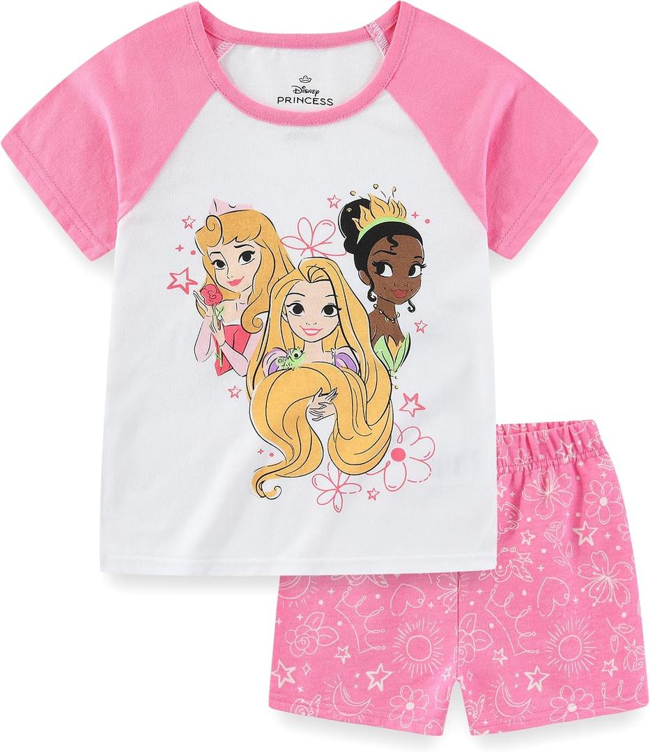 Disney Princess Frozen Minnie Mouse Girls Short Sleeve T-Shirt and French Terry Shorts Set for Toddlers to Big Kids, 6X