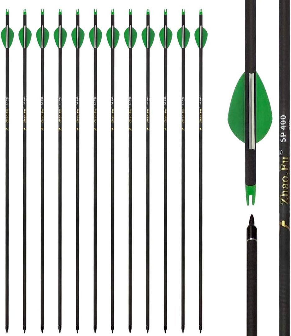 29 Inch Carbon Arrow Practice Hunting Arrows Spine 400 with Removable Tips for Archery Compound & Recurve & Traditional Bow (12 Pcs)