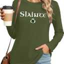 St. Patricks Day Shirts for Women Irish T Shirt Lucky Shamrock Shirt Saint Patricks Day Long Sleeve Tee Irish Gift Tops (XX-Large, Olivegreen2)