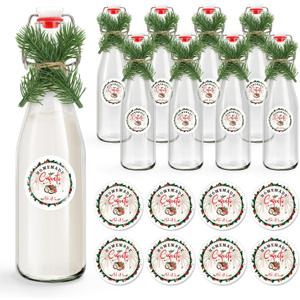 Whaline 8 Sets Christmas Coquito Swing Top Glass Bottles 16oz Clear Flip Top Bottles with Caps Pine Needles Label Stickers for Xmas Holiday Party Home Dinner Decor