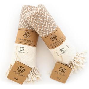 Madamelique Exclusive Hand Towels Set of 2-18 x 40 Inches - Decorative Bathroom Peshtemal Towel for Hand, Face, Hair, Yoga, Tea, Dishcloth, Kitchen and Bath - 100% Pure Cotton (Biscuit)