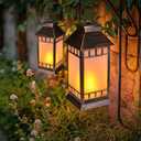18'' Glass Solar Lantern Outdoor Waterproof, Large Hanging Solar Lanterns with Flickering Flame Lights, Metal Outdoor Lantern Decorative for Patio Garden Backyard Tabletop Mothers Day Gifts Mom
