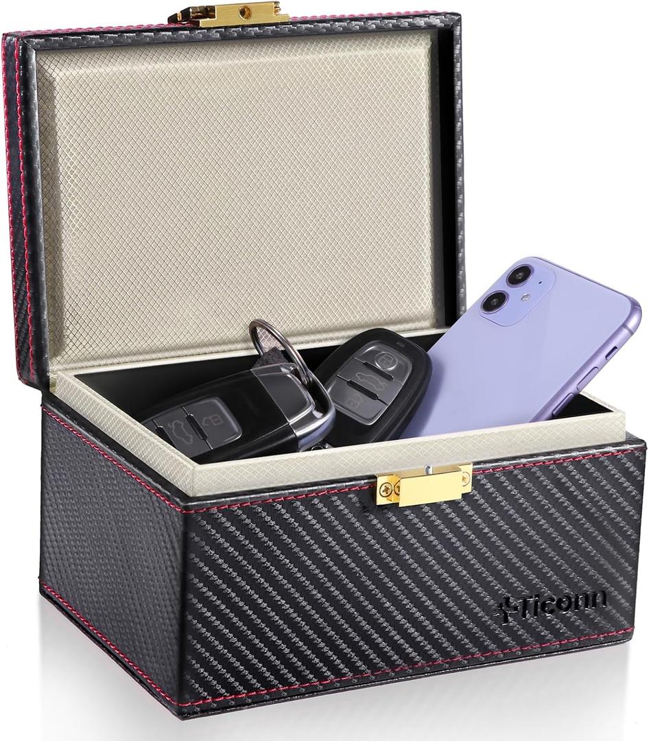 TICONN Faraday Box, Car Key Fob Protector, Carbon Fiber Signal Blocker for Keyless Fob, RFID Signal Blocking Pouch Cage