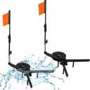 2 Pcs Ice Fishing Tip Ups Equipment Gear Ice Fishing Rod Foldable with Orange Pole Flags Round Tip Ups Strike Indicators for Angler Tackle Accessory