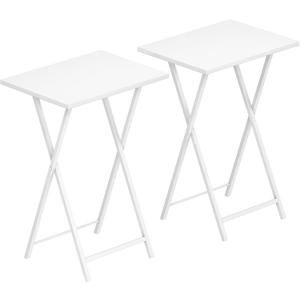 HOOBRO Folding TV Tray Tables, Set of 2 Side Table for Small Space, Industrial Snack Tables for Eating at Couch, Stable Metal Frame, Easy Assembly, Space Saving, White WW25BZ01N1, 18.9"l X 14.2"w X 26.2"h