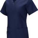 Women's V-Neck Scrub Top with 3 Pockets  Comfortable, Durable, Stretch Medical Uniform