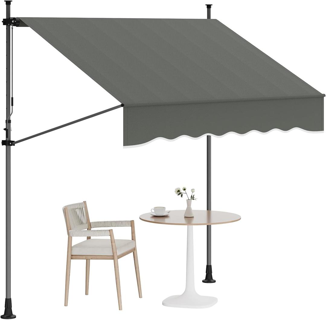 GarveeLife Manual Retractable Awning, 118 in Patio Awning Exterior Outdoor Sunshade Shelter, Angle & Height Adjustable Sunsetter Retractable Awning UV Protection for Any Window or Door (Dark Gray)