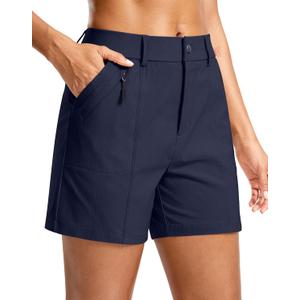 SANTINY Women's 5" Hiking Golf Shorts Quick Dry Stretch Casual Work Shorts with Pockets for Women Walking Travel Summer (Navy_S)