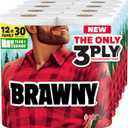 Brawny Tear-A-Square 3-Ply Paper Towels, 12 Family Rolls = 30 Regular Rolls, Strong, Absorbent, and Durable