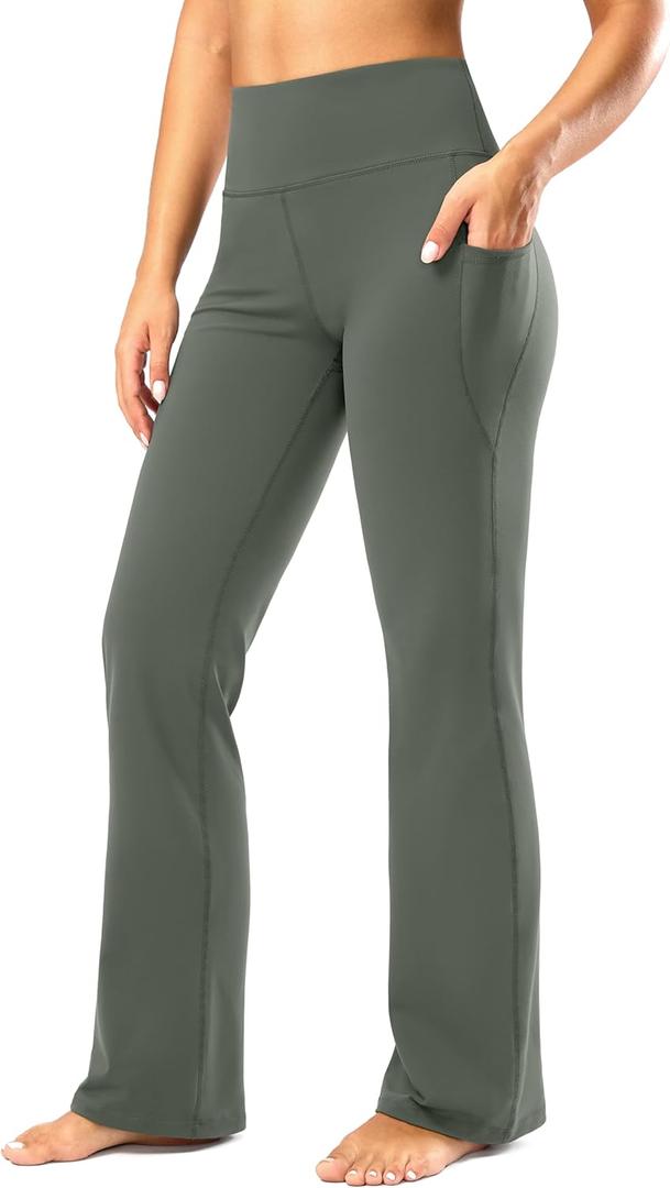 28"/30"/32"/34" Inseam Women's Bootcut Yoga Pants Long Bootleg High-Waisted Flare Pants with Pockets, (Sage, Large)