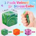 3 Pcs Stress Cube Bulk Swirl Ice Cube Stress Ball for Adults Anxiety Relief Soft Squeeze Sensory Square Ball for ADHD Prizes Goodie Bag Stuffers Party Favors(Orange, Green, Pink,1.38 Inch)