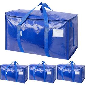 TICONN 4 Pack Extra Large Moving Bags with Zippers & Carrying Handles, Heavy-Duty Storage Tote Moving Boxes for Space Saving (Blue-24 Gallon)