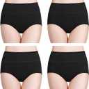 Wirarpa Women's Cotton Underwear High Waisted Ladies Panties Full Coverage Briefs 4 Pack (Regular & Plus Size) (Large, Black - Set 3)