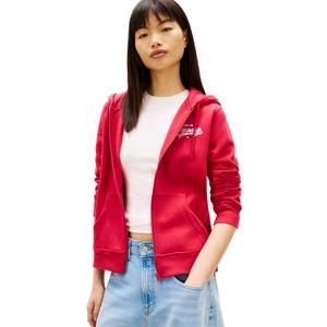 Tommy Jeans womens Medium Weight Zip Up Hoodie With Printed Logo and Drawstring (Ruby Rhubarb) M