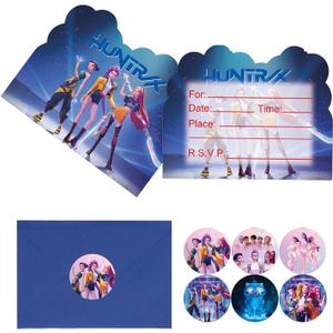 36 Pcs Cartoon Birthday Invitations, Anime Theme Birthday Party Invitations, Includes 12 invitation cards, 12 envelopes, and 12 stickers.