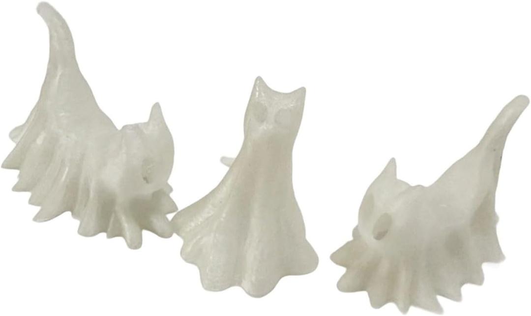 3 Piece Glowing in Dark Ghostly Cats Figurines Set for Halloween Home Party Tabletop Decors Car Dashboard Ornaments