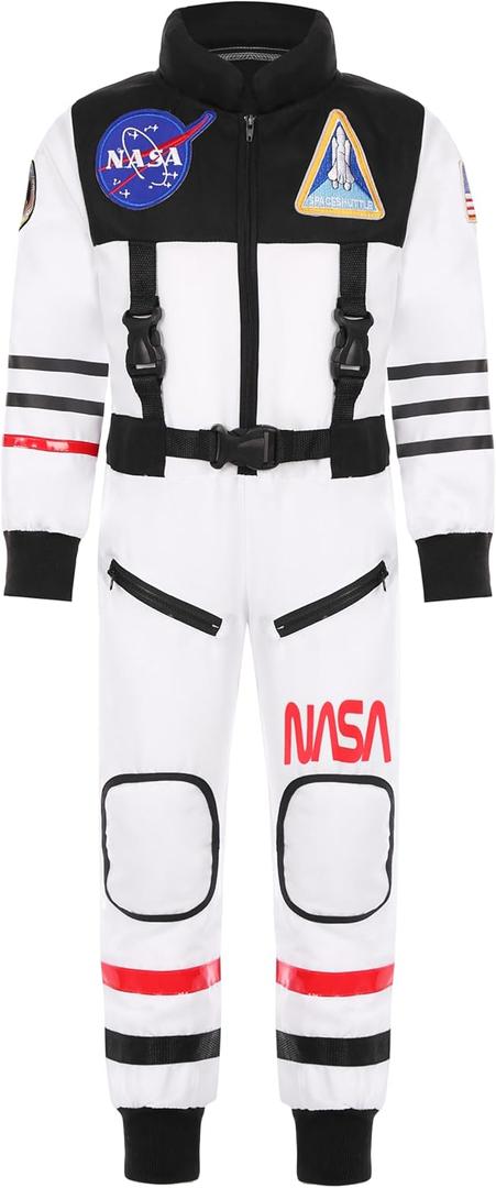 Kids Astronaut Costume NASA Space Jumpsuit for Halloween Boys Girls Pretend Role Play Dress Up (10-12 Years)