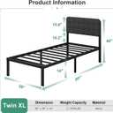 Likelalaso Twin XL Bed Frame with Upholstered Headboard, 14 inch Twin XL Metal Bed Frames, Steel Slat Support, Noise Free, No Box Spring Needed, Easy Assembly, Black