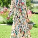 Maxigerui Women's Long Sleeve Floral Maxi Dress 2026 Spring Summer Wedding Guest Dress, Green Floral, S