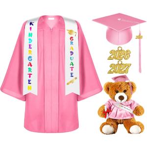 Silkfly 7 Pcs Graduation Gown Cap 2026 Graduate Outfits Accessories Stole Tassel Sash Charm Bear Gift (Pink) 30