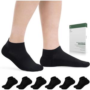 Bulinlulu Diabetic Socks for Men Women,6 Pairs Low Cut Non Binding Diabetic Ankle Seamless Socks for Men, Black-Large