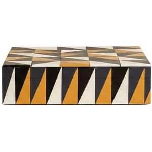 Handmade Boho Storage Box, Decorative Chevron Pattern, Multipurpose Treasure Box (black white grey yellow, 10X5X3 Inch)